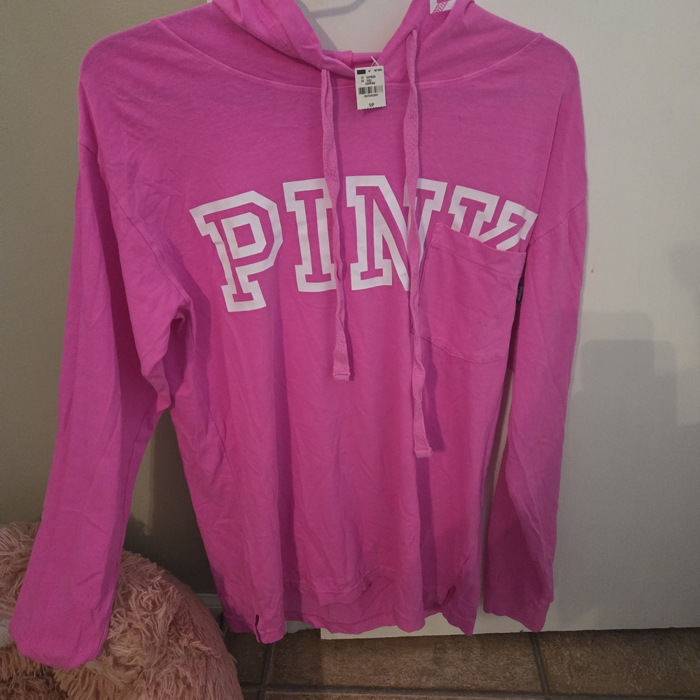 PINK Victoria's Secret Bright Pink Hoodie with White Accents